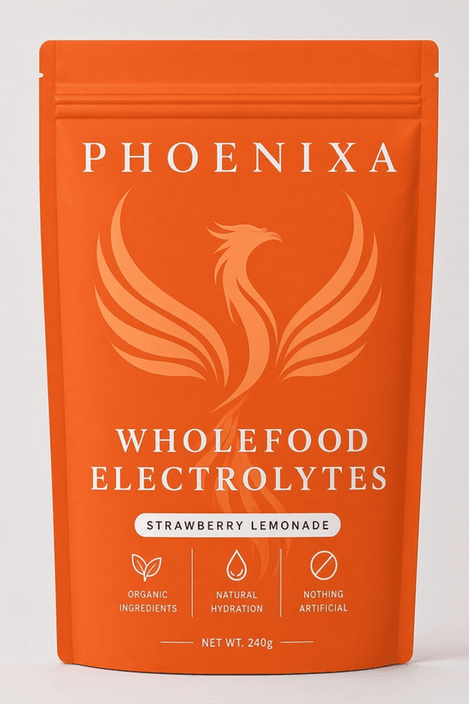 Phoenixa Wholefood Electrolytes, Strawberry Lemonade pouch — front